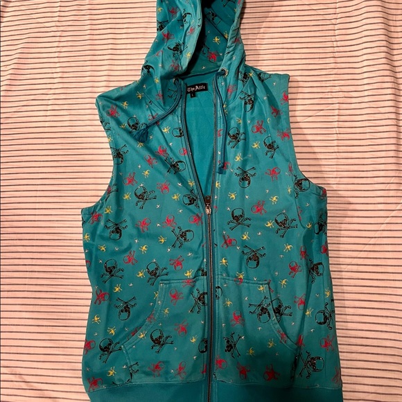 In The Attic -Japanese Designer Brand- Pink and Yellow Skulls Blue Hoodie - Picture 1 of 2